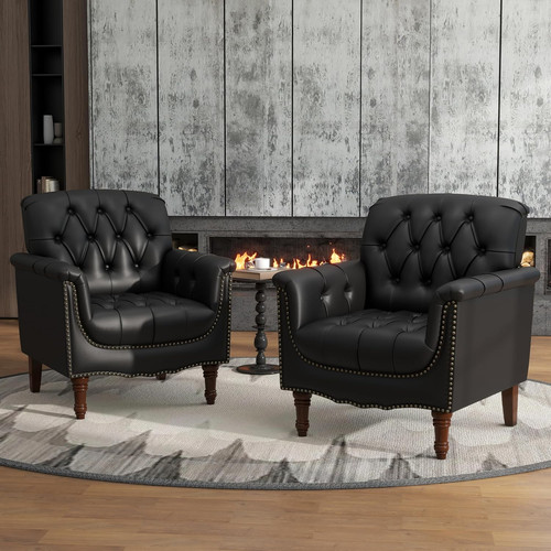 Faux leather armchairs set - faux,
