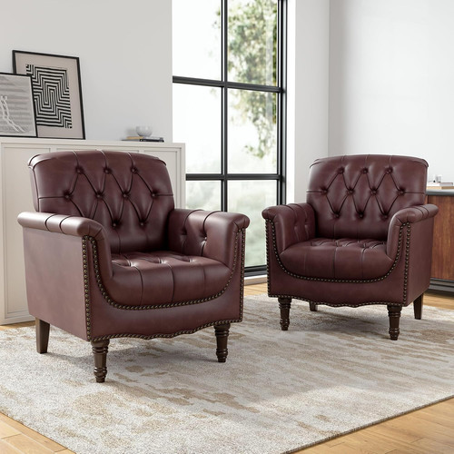 Faux leather accent chairs set - leather,